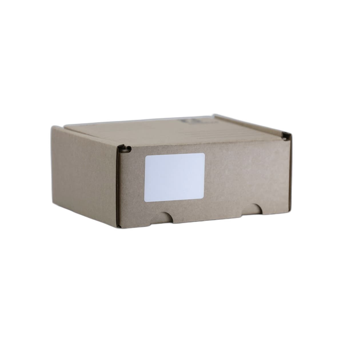 Kraft mailer box with self-locking tabs on a plain background